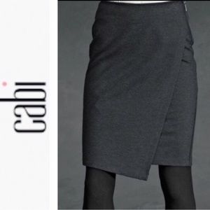 CAbi #998 Faux Wrap Charcoal Gray Ponte Knit Skirt Size 10 EUC